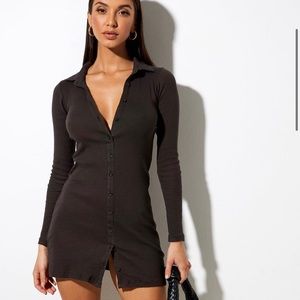 Luiza Mini Dress in Rib Blackened Pearl